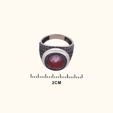 Red Stone Silver Ring for Men